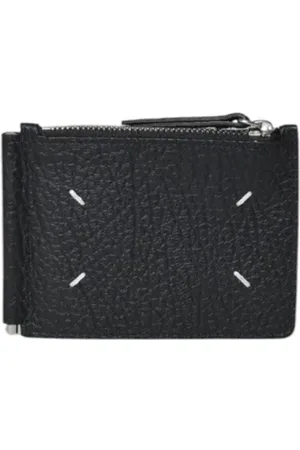 Maison Margiela Portemonnees - Calfskin Leather Wallet With Contrasting Logo Stit in