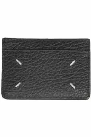 Maison Margiela Portemonnees - Black Bovine Leather Cardholder With Contrast Stit in