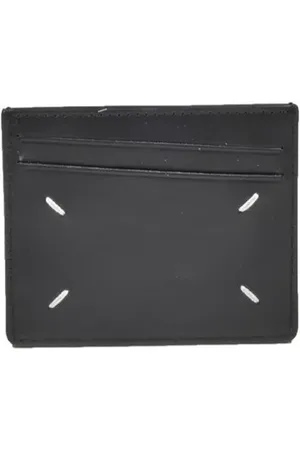 Maison Margiela Portemonnees - Asymmetrical Double Texture Black Leather Cardhold in