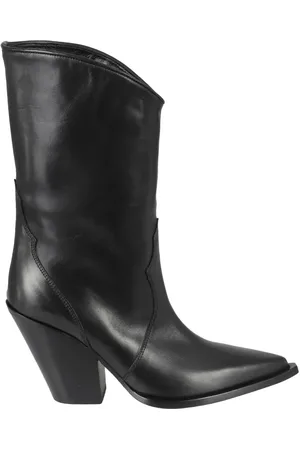 Elena Iachi Boots - Pointed Toe Black Leather Cowboy Boots in