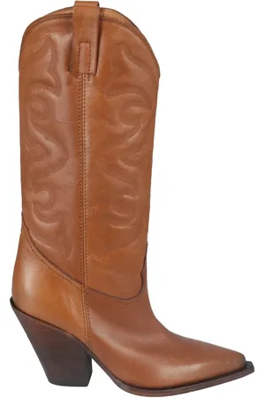 Elena Iachi Boots - Brown Velvet Cowboy Boots With Intricate Embossed in