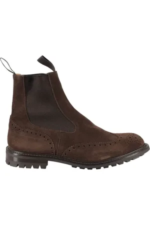 TRICKERS Boots - Brown Suede Ankle Boot With Elastic Side Panels in