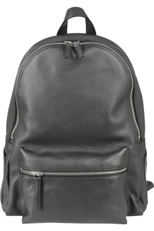 Orciani Rugzakken - Rounded Black Micron Leather Backpack With Zip Clo in