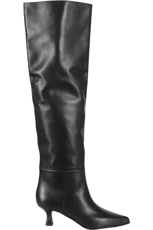 3Juin Boots - Knee-High Black Leather Boot With Fuchsia Accents in