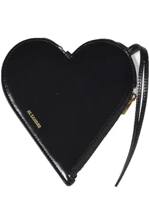 Jil Sander Clutches - Black Leather Small Heart Clutch in