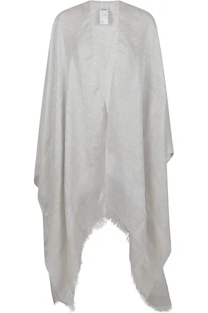 PESERICO SIGN Sjaals & halsdoeken - Fringed White Kimono Scarf With Lurex Detailing in