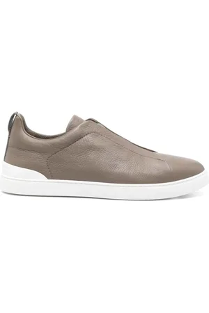 Ermenegildo Zegna Low-Top Sneakers - Taupe Brown Slip-On Sneakers With Pull-Tab in