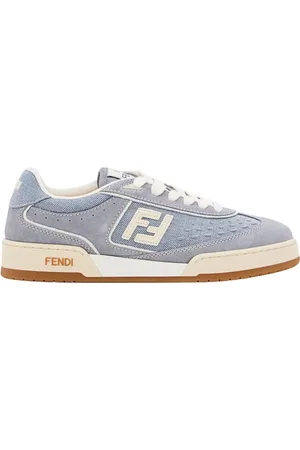 Fendi Low-Top Sneakers - Denim And Leather Trainers With Embossed Logo in