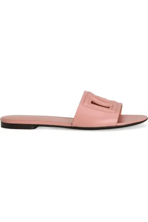 Dolce & Gabbana Sandalen - Pastel Pink Leather Slipper With Embossed Logo in