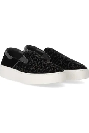 Emporio Armani Low-Top Sneakers - Black Monogram Slip-On Sneaker in