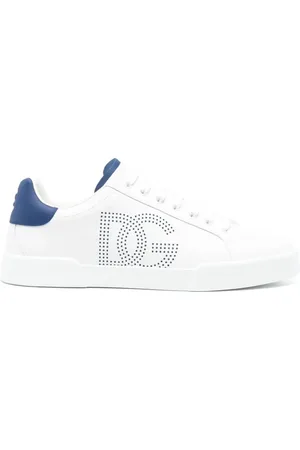 Dolce & Gabbana Low-Top Sneakers - Contemporary White Sneakers With Blue Heel Tab in