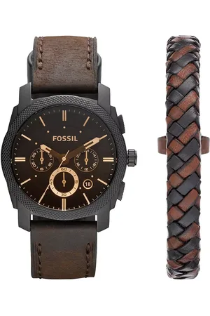 Fossil Horloges - Machine Chronograph Dark Leather Watch and B in