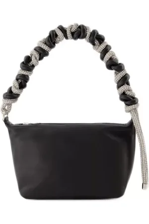 KARA Shoppers - Crystal Phone Cord Hobo Bag - Black - Leather in