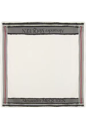 Alexander McQueen Sjaals & halsdoeken - Herringbone Logo Scarf - Wool - Ivory in