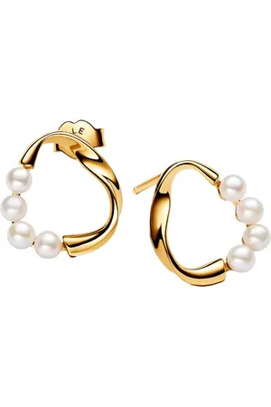 PANDORA Oorbellen - 14k Gold-plated stud earrings with treated freshwa in