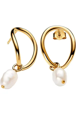 PANDORA Oorbellen - 14k Gold-plated drop earrings with baroque treated in