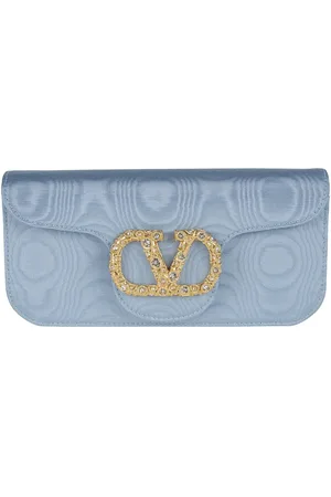 VALENTINO Hobo bags - Blue Moiré Fabric Locò Clutch in