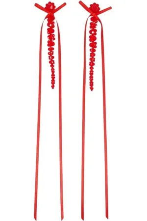 Simone Rocha Oorbellen - Slim Bow Ribbon Drip Earrings - Crystal - in