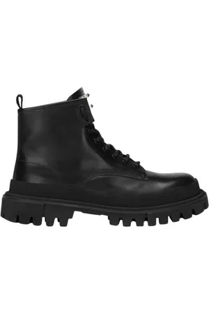 Dolce & Gabbana Boots - Lace-Up Leather Black Ankle Boots in