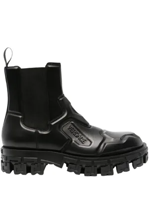 VERSACE Boots - Greca Portico Panelled Leather Boots in