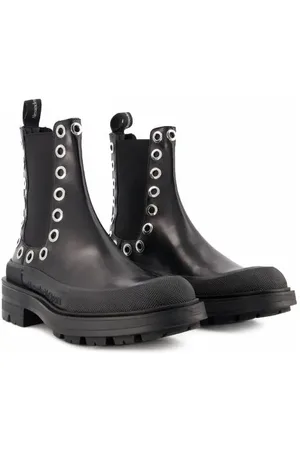 Alexander McQueen Boots - Tread Slick Ankle Boots - Black/White - Leather in
