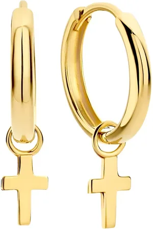 Isabel Bernard Oorbellen - Monceau Solange 14 karat hoop earrings with cross in