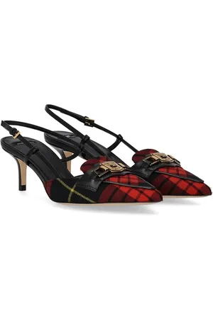 Elisabetta Franchi Hoge hakken - Black And Red Tartan Slingback Pump in