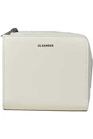 Jil Sander Portemonnees - White Small Leather Zip Around Wallet in