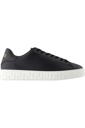 VERSACE Low-Top Sneakers - Black Calfskin Sneakers With Geometric Sole Design in