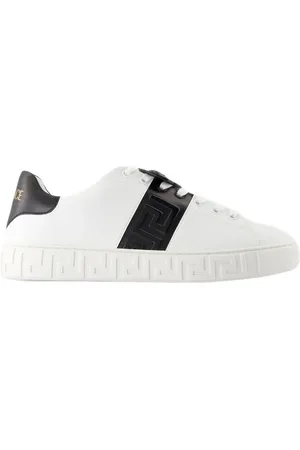 VERSACE Low-Top Sneakers - White Leather Sneakers With Logo And Textured Sole in