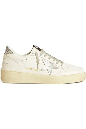 Golden Goose Low-Top Sneakers - White/Silver-Tone Ball Star 2 Sneakers in