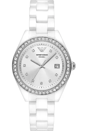 Emporio Armani Horloges - Three-Hand Date White Ceramic Watch in