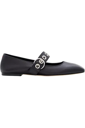 Aeyde Black Uma Eyelet Nappa Leather Ballet Shoes in