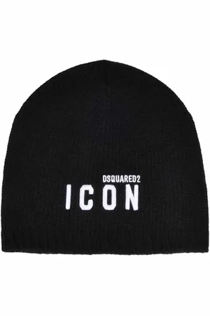 Dsquared2 Mutsen & petten - Black Wool And Cashmere Blend Hat With Logo in