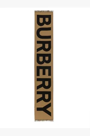 Burberry Sjaals & halsdoeken - Fringed Wool Scarf With Contrasting Lettering in