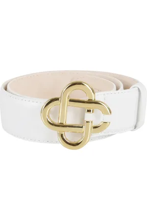Casablanca Riemen - White Leather Belt With Intertwined Brass Closure in