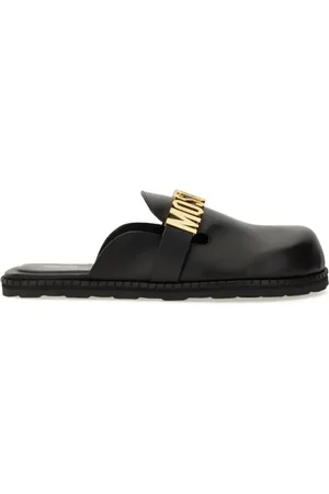 Moschino Loafers - Black Leather Sandal With Bold Logo in