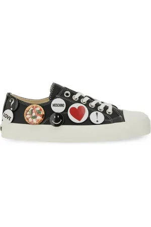 Moschino Low-Top Sneakers - Black Leather Sneakers With Playful Pins in