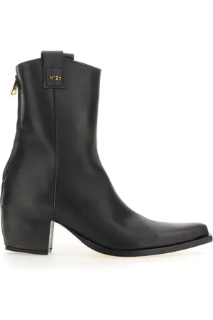 Nº21 Boots - Pointed Toe Leather Boots With Block Heel in