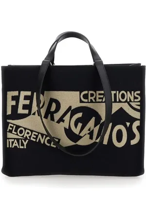 Salvatore Ferragamo Totes & shoppers - Black Tote Bag With Lucio Venna Logo Print In Fabr in