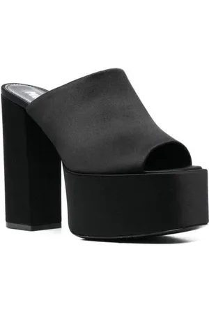 PARIS TEXAS Slippers & Mules - Black Mules With Oversized Platform In Silk in
