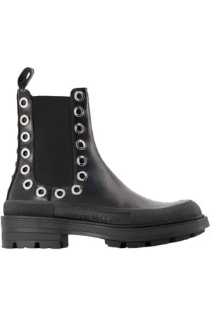 Alexander McQueen Boots - Tread Slick Ankle Boots - Black/White - Leather in