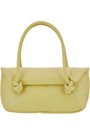 Jil Sander Shoppers - Knot Small Yellow Shoulder Bag With Laminated Logo in