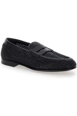 Dolce & Gabbana Loafers - Black Slip-On Loafers In Woven Rafia in