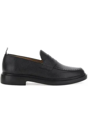 Thom Browne Loafers - Black Slip-On Loafers With Loop Detail In Leather in