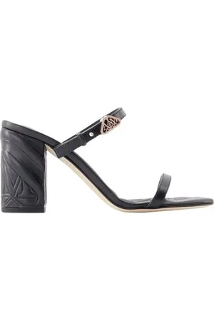 Alexander McQueen Sandalen - Seal Heeled Sandals - Leather - Black/Argentãƒæ’Ã† in
