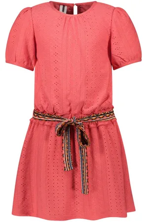 B.Nosy Meisjes korte mouwen jurk Bloem Hot Coral