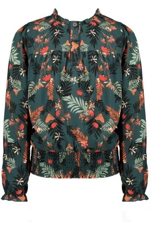 NoNo Meisjes blouse Tessa aop Forest Winter Smaragd