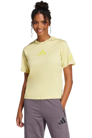 adidas Z.n.e. Dames T-shirts - Geel - Maat: 36 - Katoen Jersey - Foot Locker