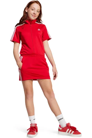 adidas Firebird Unisex Jurken - Rood - Maat: 129 - 134 CM - Poly Mesh - Foot Locker